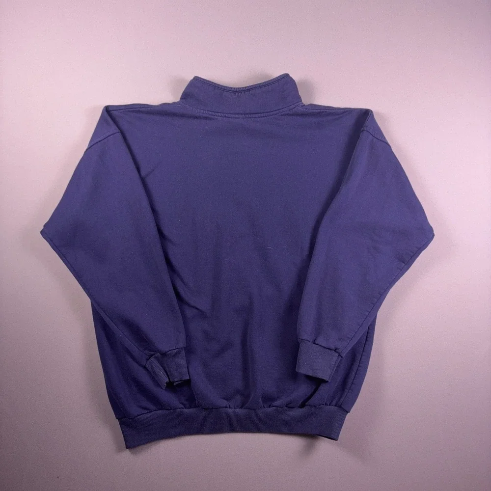 Vintage 90s Cityscape Okoboji Sailboat Quarter Zip Sweatshirt Navy Blue XL